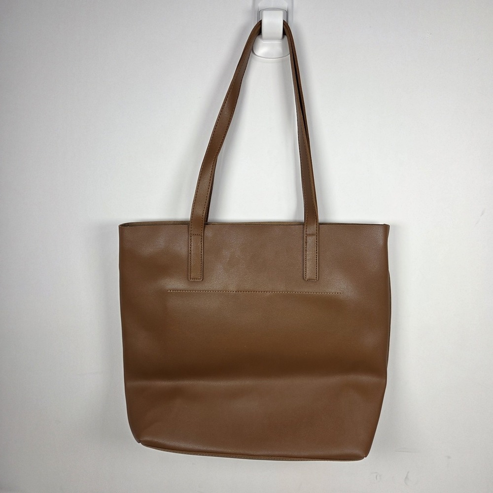 HENNY + LEV Brown Tote Bag Women's Solid Stitching Accent Shoulder Handbag - Picture 2 of 10